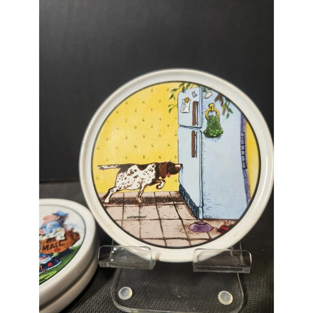 Clay Design Gary Patterson Cartoon Dog Ceramic Coaster Set of 3 Washable